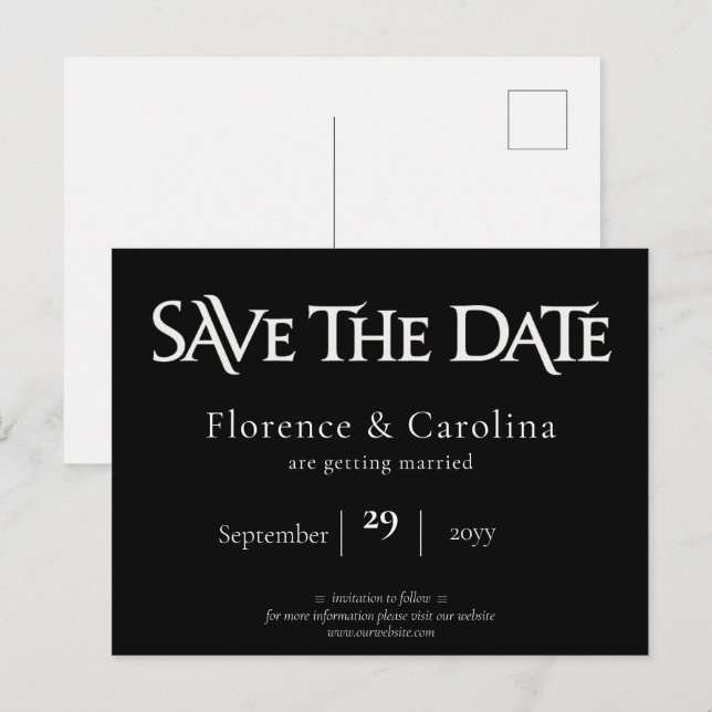 Royal Chic Black Save the Date  Postcard (Front/Back)