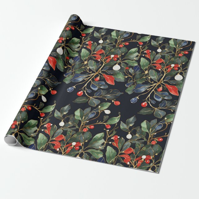 Royal Christmas mistletoe seamless pattern BIG Wrapping Paper (Unrolled)