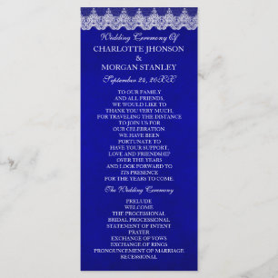 Royal Cobalt Blue White Lace Wedding Program