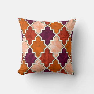 Royal Colourful Tissue Quatrefoil Moroccan Art 3 Throw Pillow