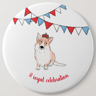Royal corgi badge 6 inch round button