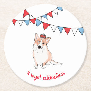 Royal corgi Platinum Jubilee round paper coaster
