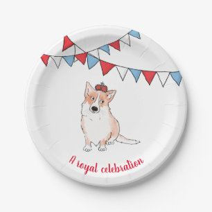 Royal corgi round paper plate