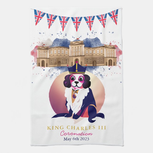 Royal Coronation King Charles Dog Funny  Kitchen Towel (Vertical)