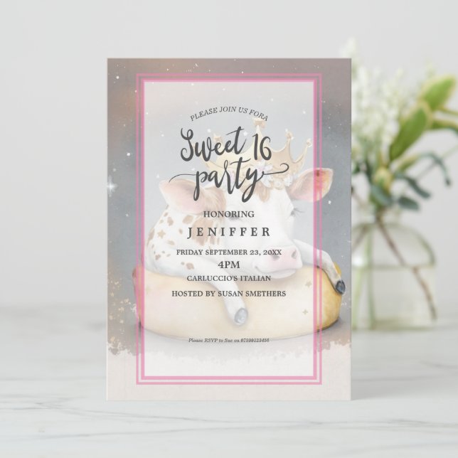 Royal Cow Dreaming on Cheese Throne                Invitation (Standing Front)