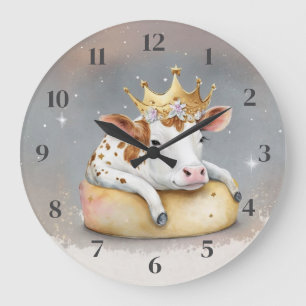 Royal Cow Dreaming on Cheese Throne                Large Clock