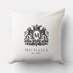 Royal Crest Elegant Wreath Monogram Throw Pillow