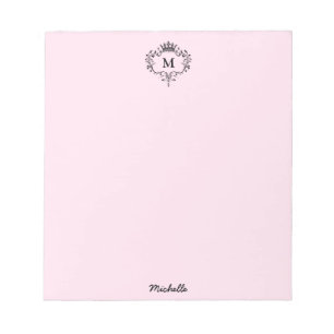 Royal Crest Emblem Monogram Script Name Pink Notepad