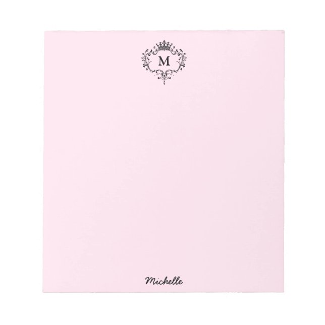 Royal Crest Emblem Monogram Script Name Pink Notepad (Front)