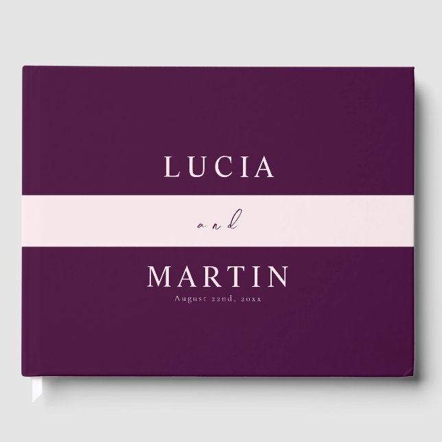 Royal Crimson Pink Line Typography Wedding  Guest Book (Front)