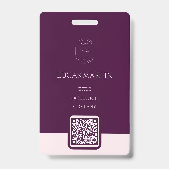 Royal Crimson QR code Employee Name Badge (Front)