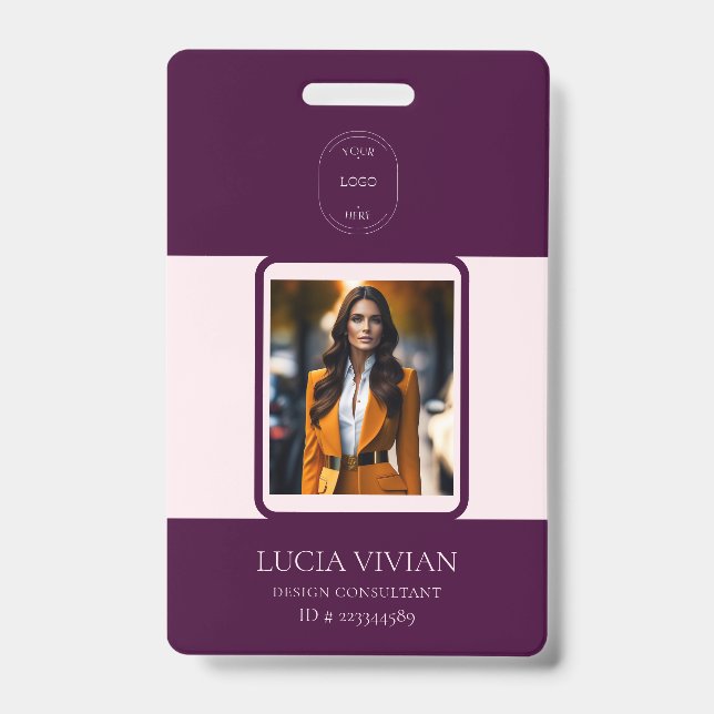 Royal Crimson QR code Photo Employee Name Badge (Front)