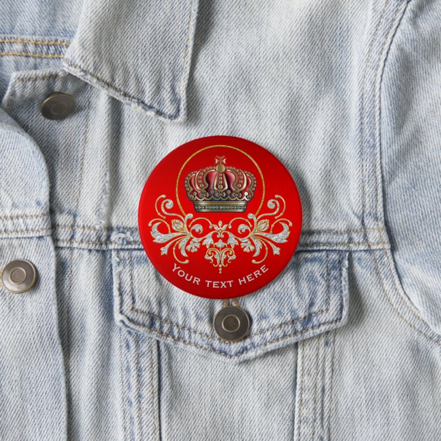 Royal Cross Crown - Gold Blue Red 3 Inch Round Button (In Situ)