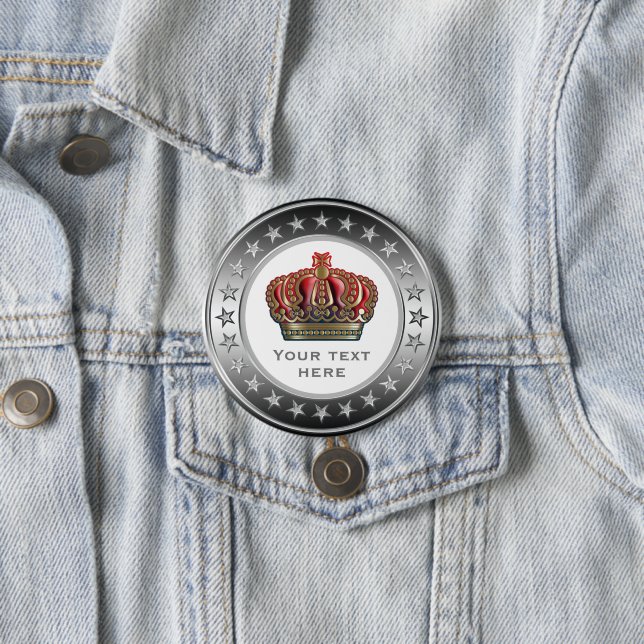 Royal Cross Crown - Gold Blue Red 3 Inch Round Button (In Situ)