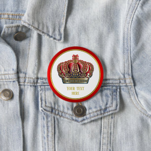 Royal Cross Crown - Gold Blue Red 3 Inch Round Button