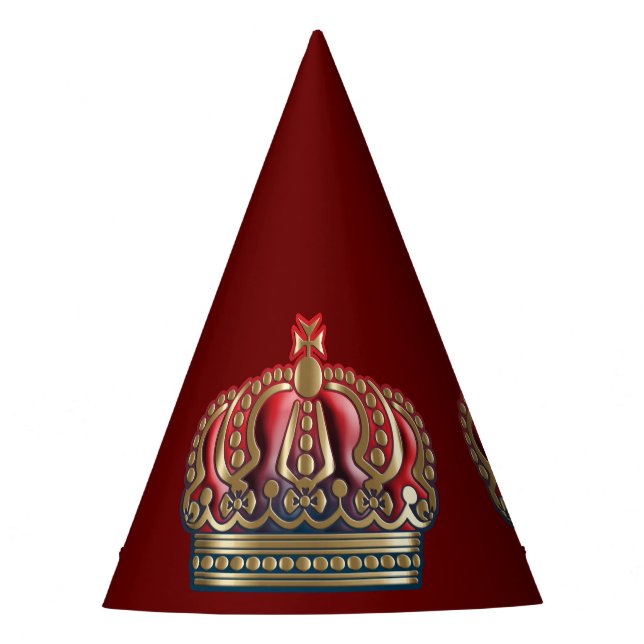 Royal Cross Crown - Gold Blue Red Party Hat (Front)