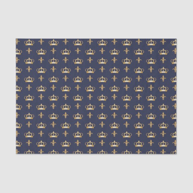 Royal Crown and Fleur de Lis Pattern on Blue Tissue Paper (Front)