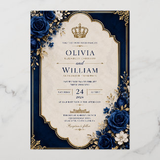 Royal Crown Blue Wedding Invitation