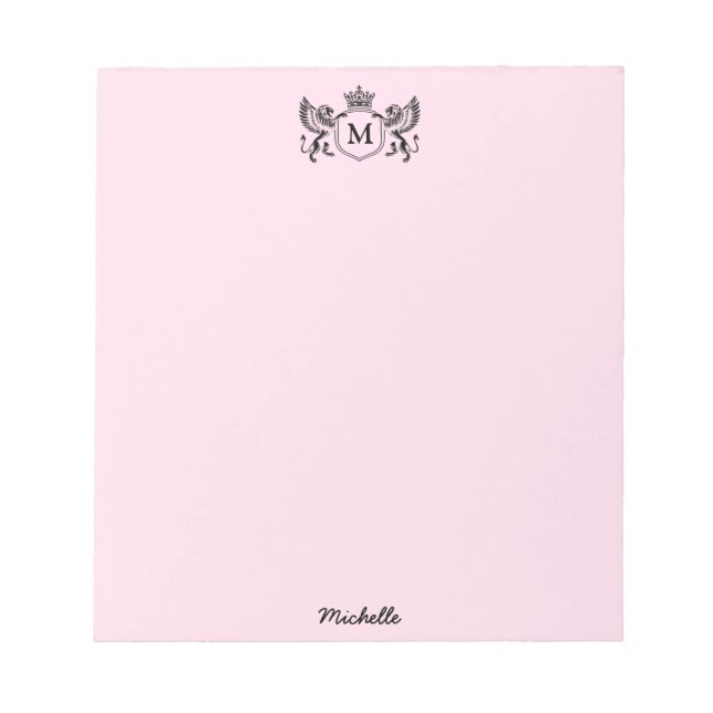Royal Crown Emblem Lions Monogram Script Pink      Notepad (Front)