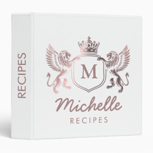 Royal Crown Emblem Lions Monogram Script Recipe Binder