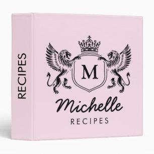 Royal Crown Emblem Lions Monogram Script Recipe Binder