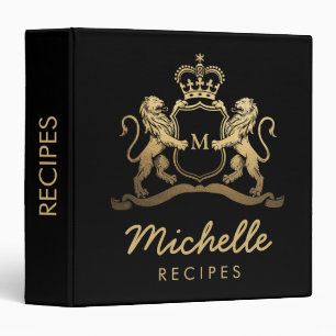 Royal Crown Emblem Lions Monogram Script Recipe Binder