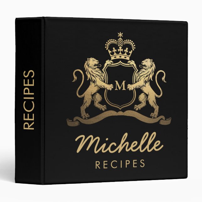 Royal Crown Emblem Lions Monogram Script Recipe    Binder (Front/Spine)