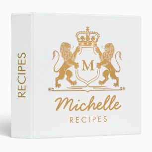 Royal Crown Emblem Lions Monogram Script Recipe Binder