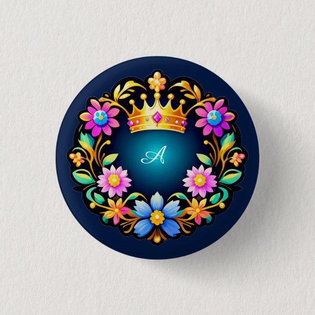 Royal Crown Floral Frame 1 Inch Round Button (Front)