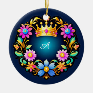 Royal Crown Floral Frame Ceramic Ornament