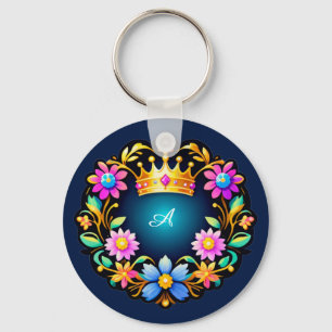 Royal Crown Floral Frame Keychain