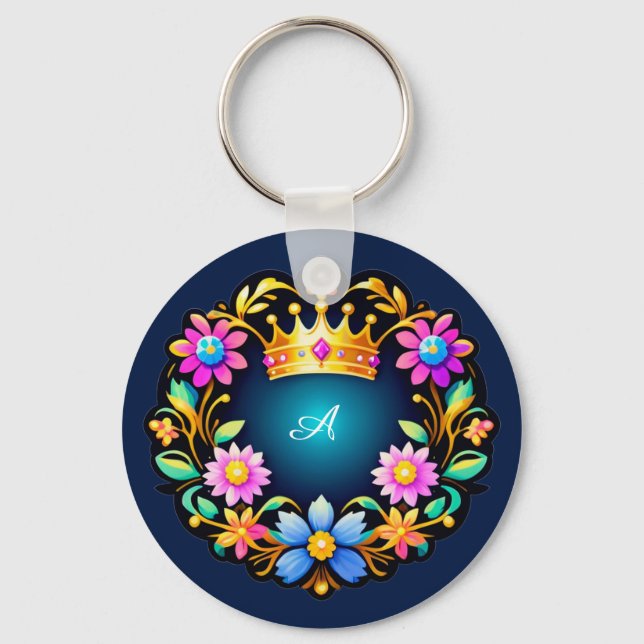 Royal Crown Floral Frame Keychain (Front)