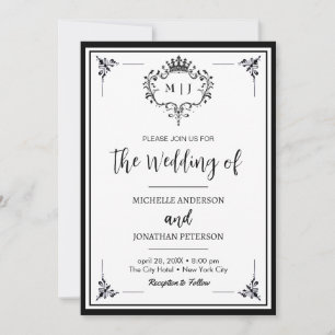 Royal Crown Laurel Wreath Monogram Photo Wedding Save The Date