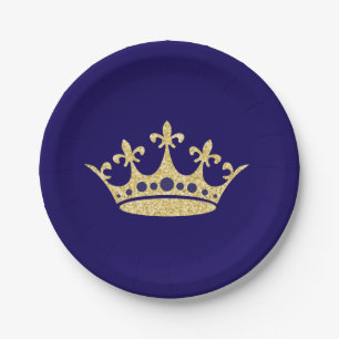 Royal Crown Paper Place Blue Gold Plate