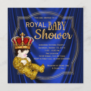 Royal Crown Prince Baby Shower Blue Gold Invitation
