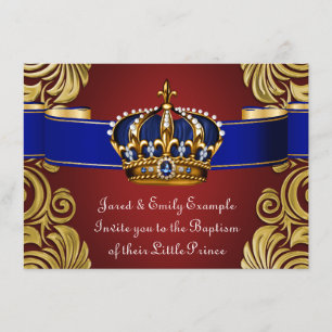 Royal Crown Prince Baptism Red Gold Invitation