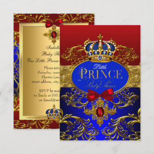 Royal Crown Red & Blue Little Prince Baby Shower Invitation