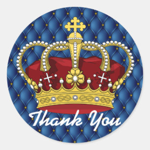 Royal Crown & Royal Blue Pin Tucks Baby Shower Classic Round Sticker