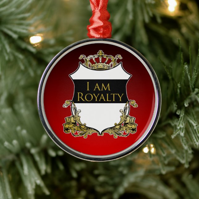 Royal Crown Shield Black Red Gradient Luxe Metal Ornament (Tree)