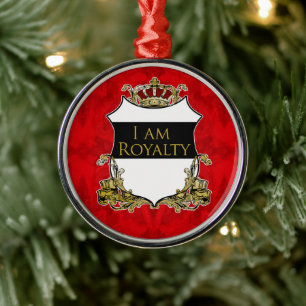 Royal Crown Shield Red Floral Luxe Metal Ornament