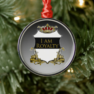 Royal Crown Shield White Gray Gradient Luxury Metal Ornament