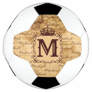 Royal Crown Vintage Name Pattern Beige Soccer Ball