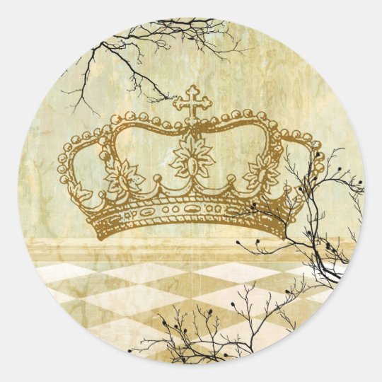 Royal Crown with Branches Classic Round Sticker