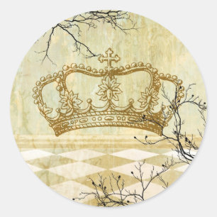 Royal Crown with Branches Classic Round Sticker