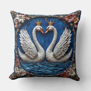 Royal Crowned Swans Elegant Wedding Love Birds Throw Pillow