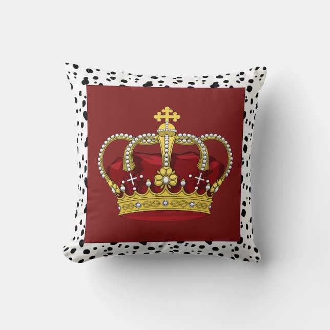 Royal Dalmatian Spots & Crown Throw Pillow (Front)