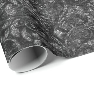 Royal Damask Crushed Velvet Black  Burgundy Maroon Wrapping Paper