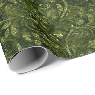 Royal Damask Crushed Velvet Woodland Deep Green Wrapping Paper