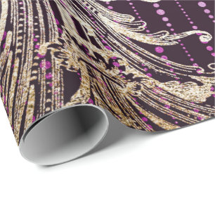 Royal Damask Floral Drops Purple Faux Gold Wrapping Paper