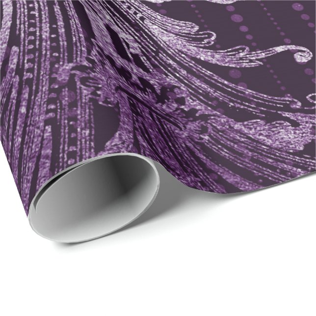 Royal Damask Metallic Purple Floral Drops Amethyst Wrapping Paper (Roll Corner)